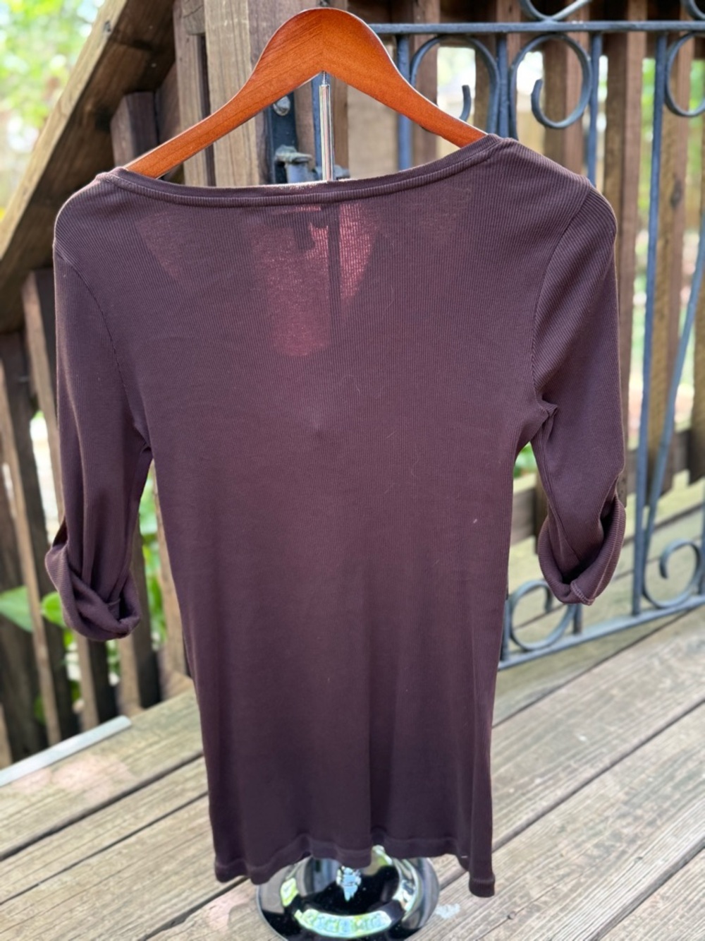 Lauren Ralph Lauren Chocolate Brown Henley Scoop Neck Top - Picture 4 of 5